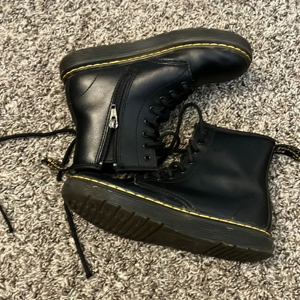 Dr. Martens Black Zavala Combat Boots with Yellow Stitching